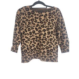 Tahari Sweater M Womens Brown Animal Print Long Sleeve Pullover Crew Neck Top